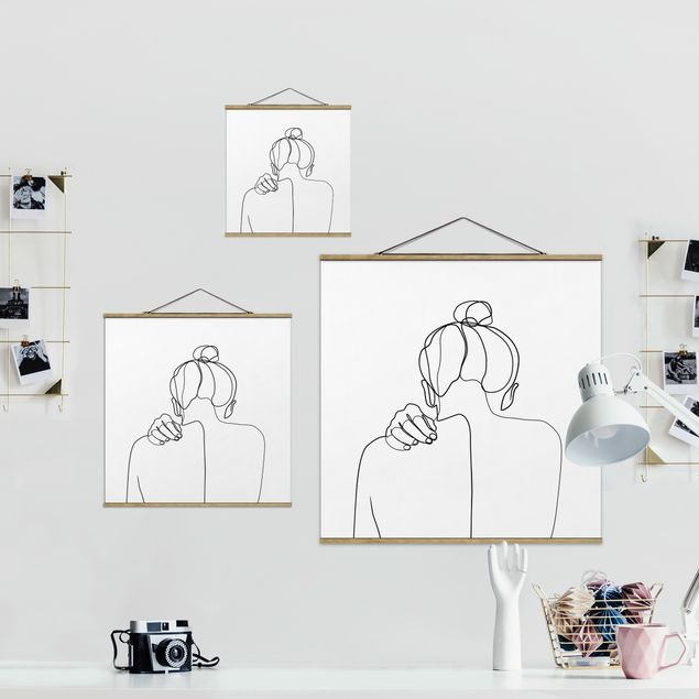 Fabric print with poster hangers - Line Art Woman Neck Black And White