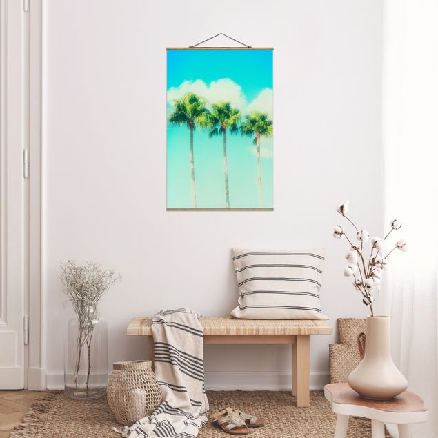Fabric print with poster hangers - Palm Trees Against Blue Sky