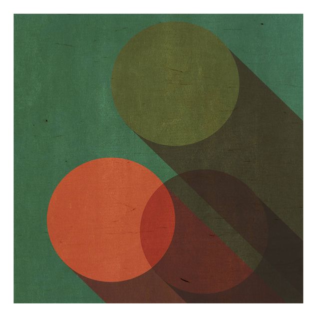 Print on wood - Abstract Shapes - Circles In Green And Red