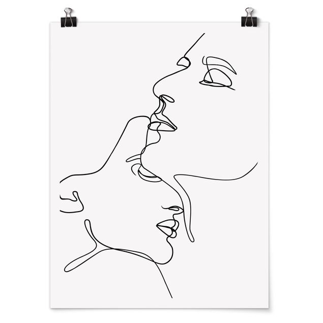 Poster - Line Art Gentle Faces Black And White