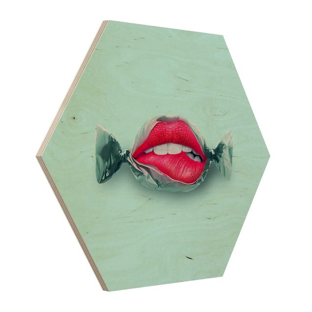 Wooden hexagon - Candy With Lips