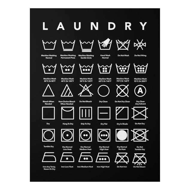 Print on aluminium - Laundry Symbols Black And White