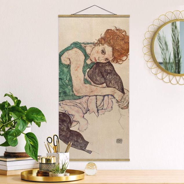 Fabric print with poster hangers - Egon Schiele - Sitting Woman With A Knee Up