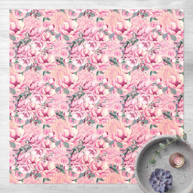 balcony mat Pink Flower Dream Pastel Roses In Watercolour