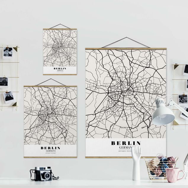 Fabric print with poster hangers - Berlin City Map - Classic