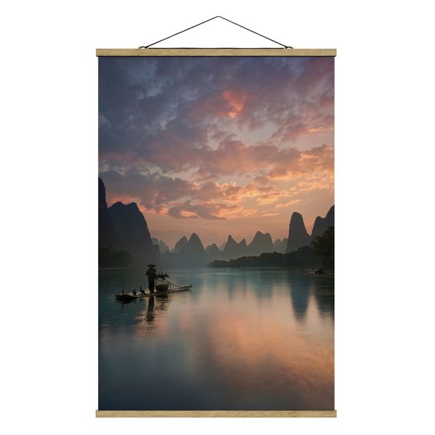 Fabric print with poster hangers - Sunrise Over Chinese River