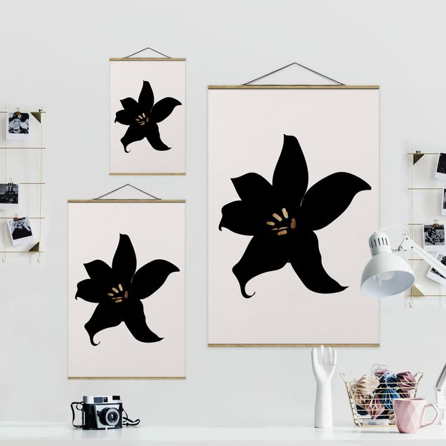 Fabric print with poster hangers - Graphical Plant World - Orchid Black And Gold