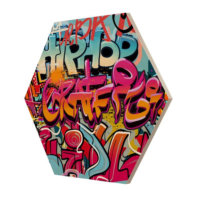 Wooden hexagon - Hip Hop Graffiti