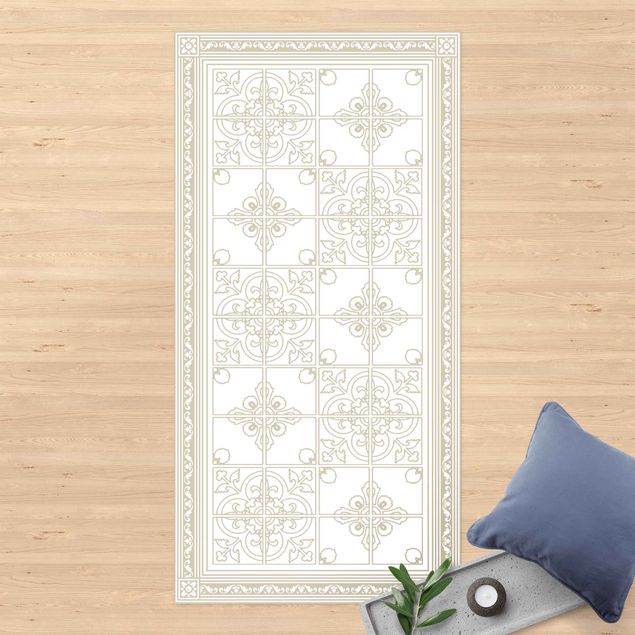 Balcony rugs Floral Tile Pattern Sand With Border