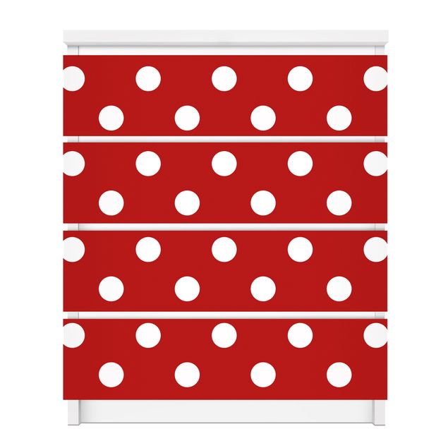 Adhesive film for furniture IKEA - Malm chest of 4x drawers - No.DS92 Dot Design Girly Red