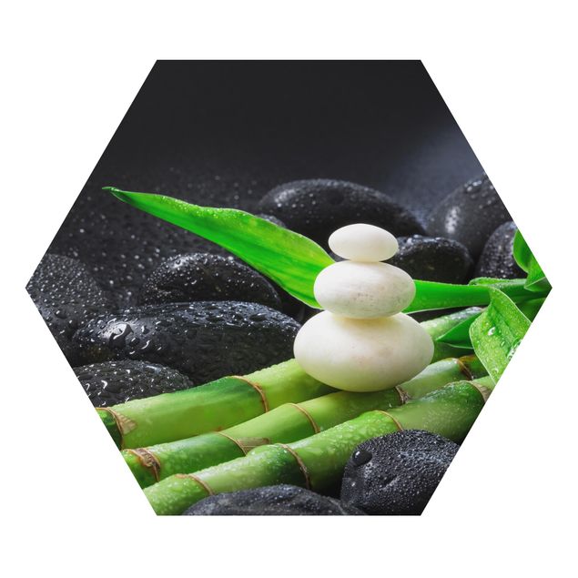 Alu-Dibond hexagon - White Stones On Bamboo
