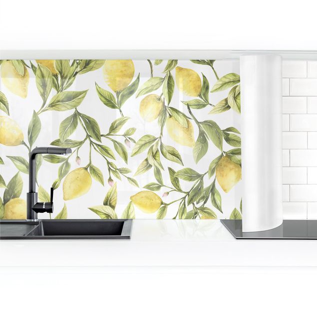 Kitchen wall cladding - Fruity Lemons With Leaves