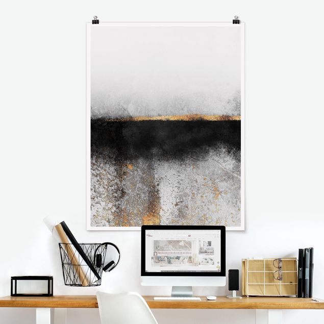 Poster - Abstract Golden Horizon Black And White