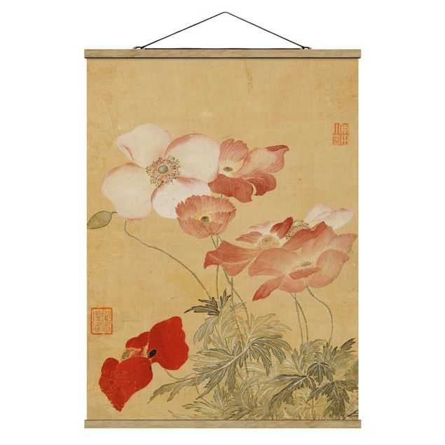Fabric print with poster hangers - Yun Shouping - Poppy Flower