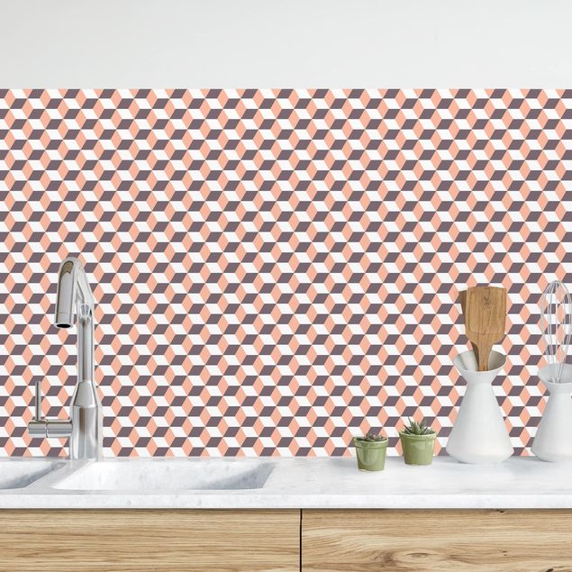 Kitchen splashback patterns Geometrical Tile Mix Cubes Orange