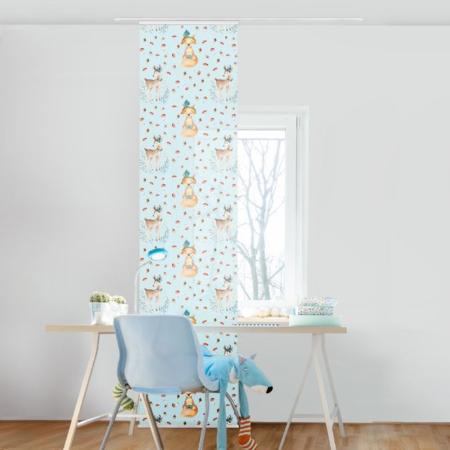 Sliding panel curtain - Fox And Deer With Mushrooms