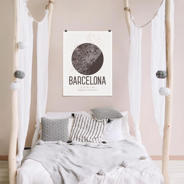 Poster city, country & world maps - Barcelona City Map - Retro
