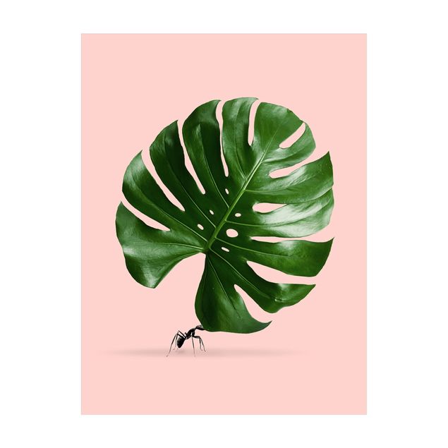 green rugs for living room Ant With Monstera Leaf