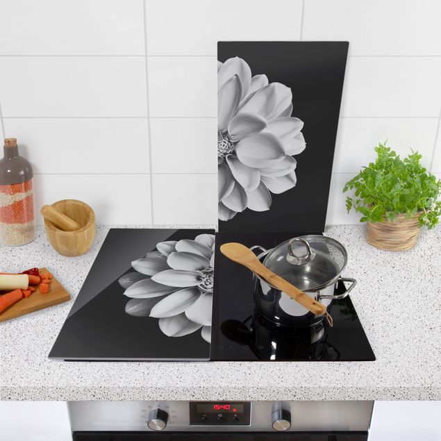 Glass stove top cover - Dahlia Black And White