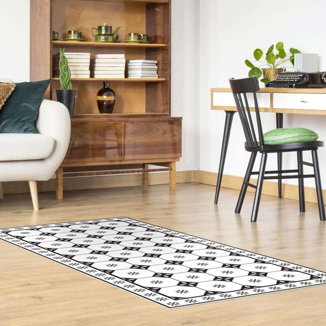 Outdoor rugs Geometrical Tiles Cottage Black And White With Border