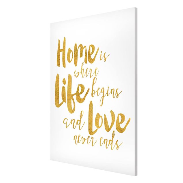 Magnetic memo board - Home Is Where Life Begins Gold