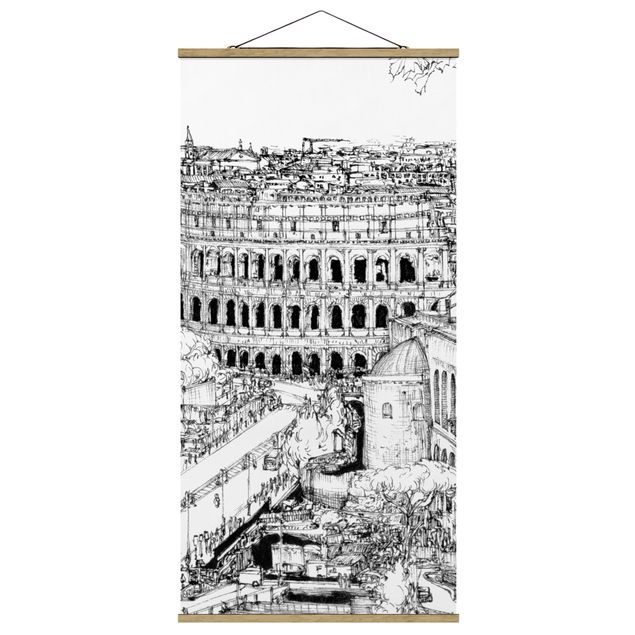 Fabric print with poster hangers - City Study - Rome