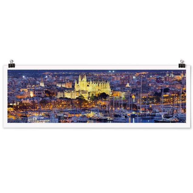 Panoramic poster architecture & skyline - Palma De Mallorca City Skyline And Harbor