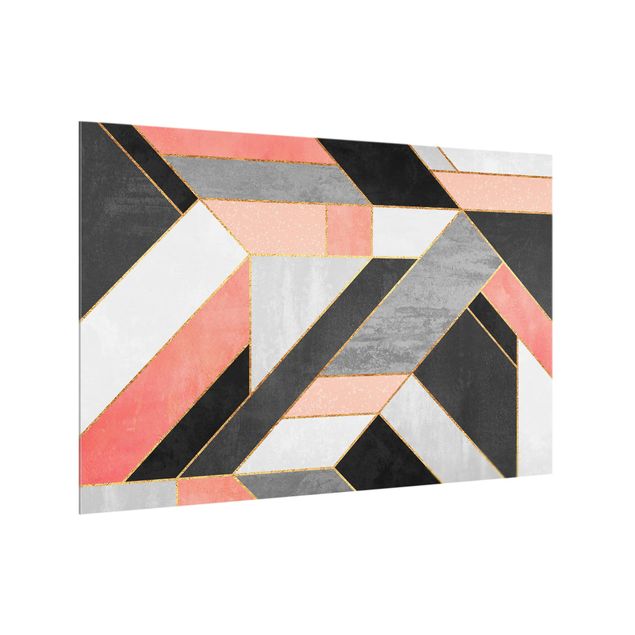 Glass splashback abstract Geometry Pink And Gold