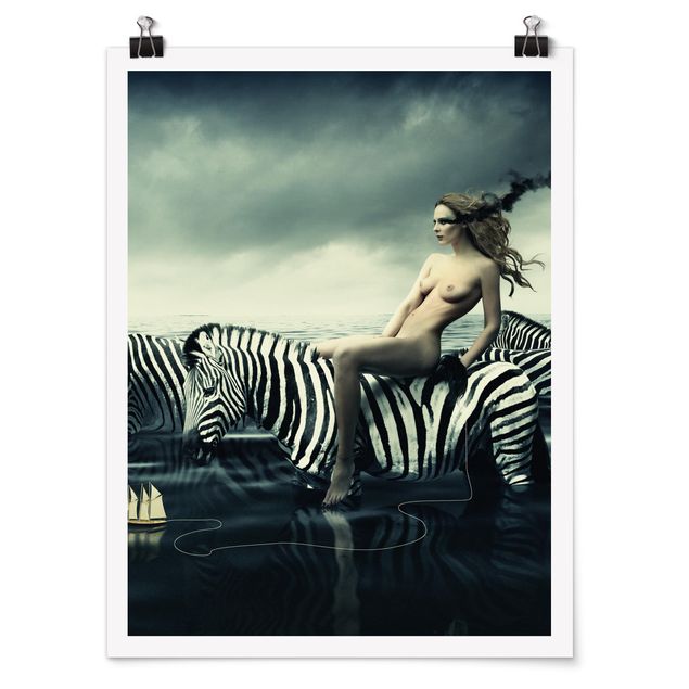 Poster nude & erotic - Woman Posing With Zebras