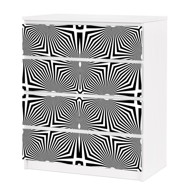 Adhesive film for furniture IKEA - Malm chest of 4x drawers - Abstract Ornament Black And White