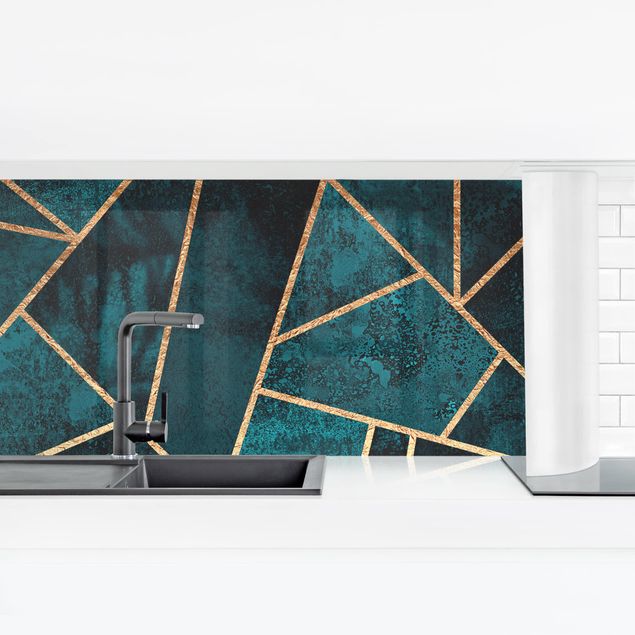 Kitchen wall cladding - Dark Turquoise With Gold