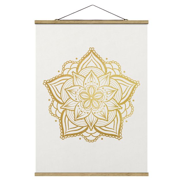 Fabric print with poster hangers - Mandala Flower Sun Illustration Set Gold