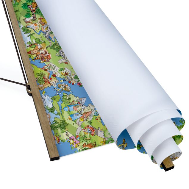 Fabric print with poster hangers - Great and Funny Worldmap