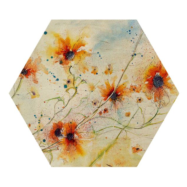 Wooden hexagon - Painted Flowers