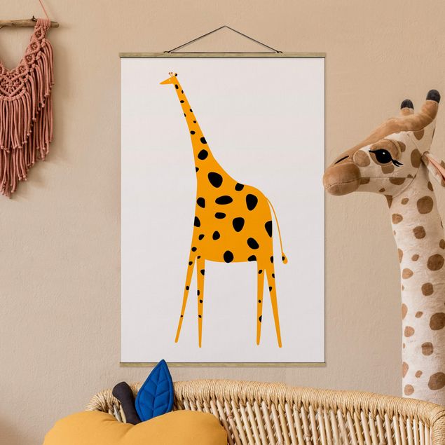 Fabric print with poster hangers - Yellow Giraffe