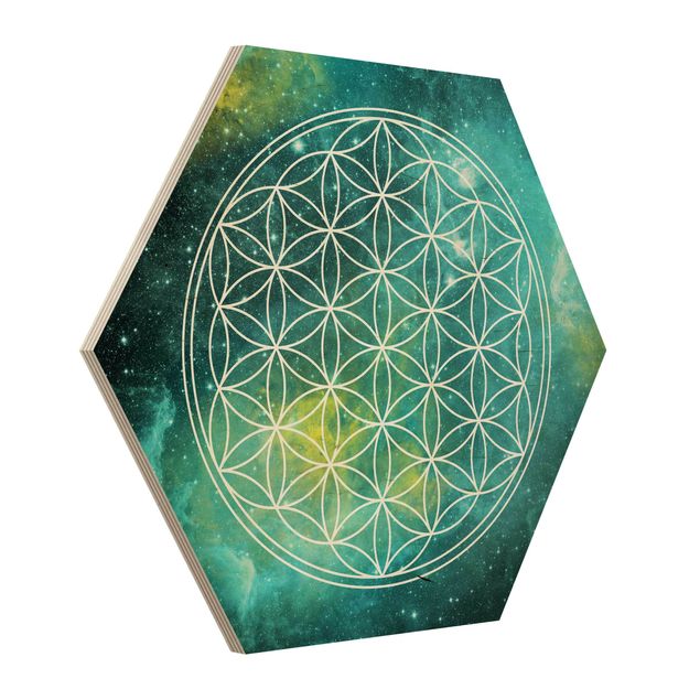 Wooden hexagon - Flower Of Life In Starlight