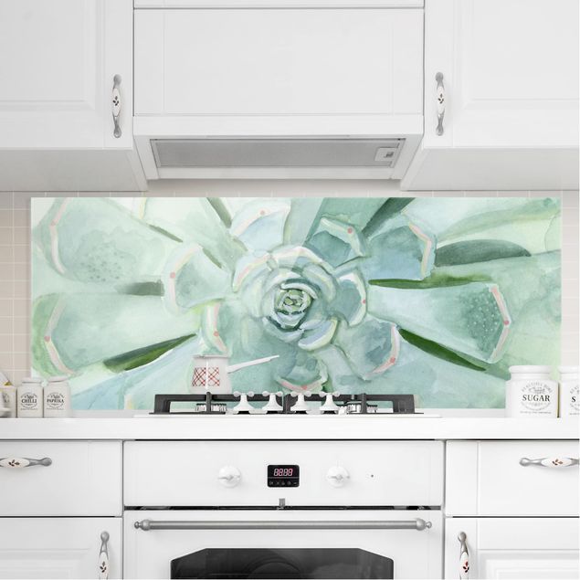 Glass splashback kitchen flower Succulent Plant Watercolour Light Coloured