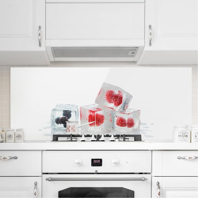 Glass splashback kitchen fruits and vegetables Friut In Ice Cubes