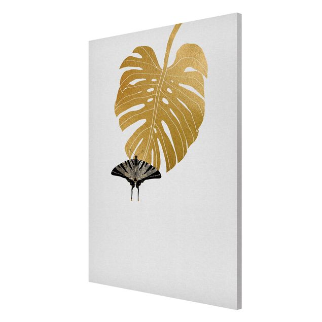Magnetic memo board - Golden Monstera With Butterfly