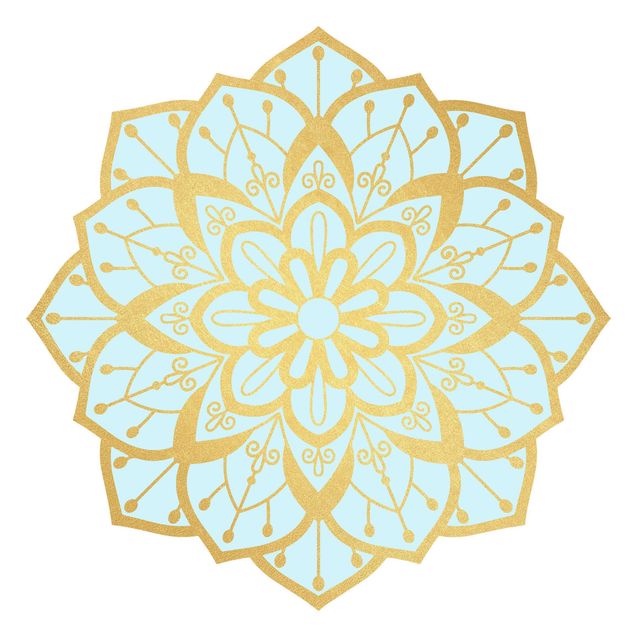 Spiritual wall decals Mandala Flower Pattern Gold Light Blue