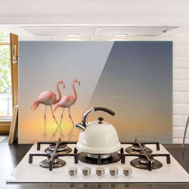 Glass splashback kitchen animals Flamingo Love