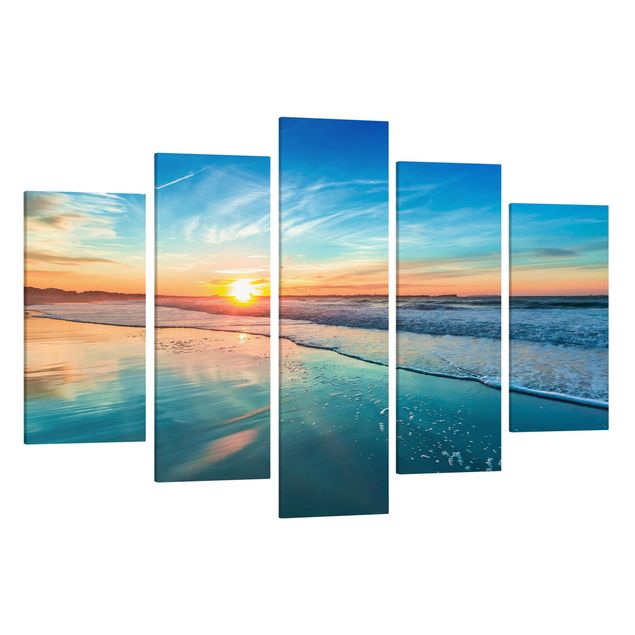 Print on canvas 5 parts - Romantic Sunset By The Sea