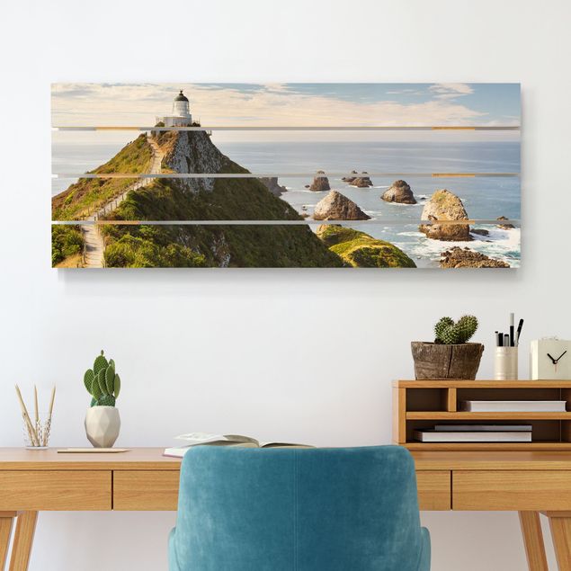 Print on wood - Nugget Point Lighthouse And Sea New Zealand