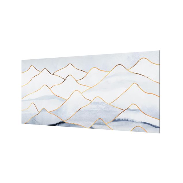 Glass splashback kitchen Watercolour Mountains White Gold
