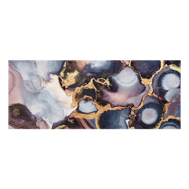 Glass splashback stone Marble Watercolour With Gold