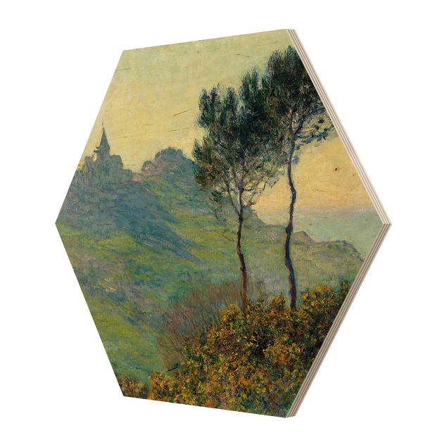 Wooden hexagon - Claude Monet - The Church Of Varengeville At Evening Sun