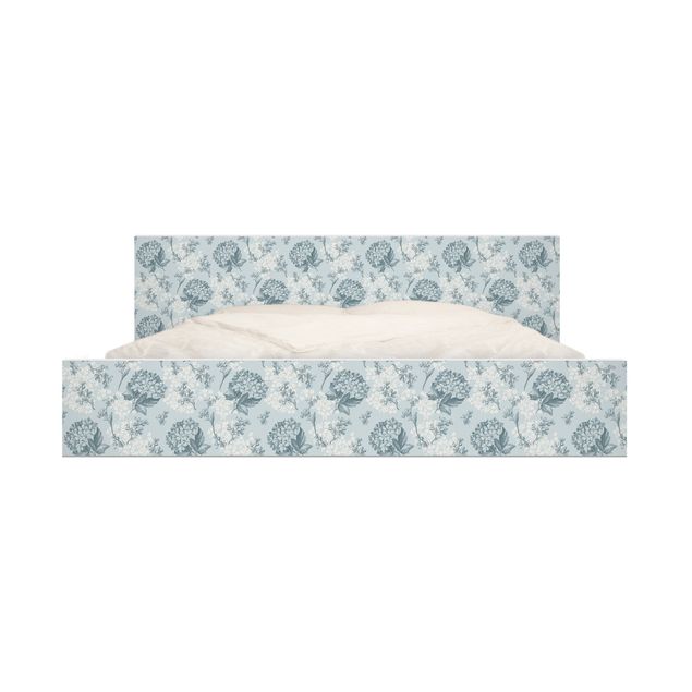 Adhesive film for furniture IKEA - Malm bed 160x200cm - Hydrangea Pattern In Blue