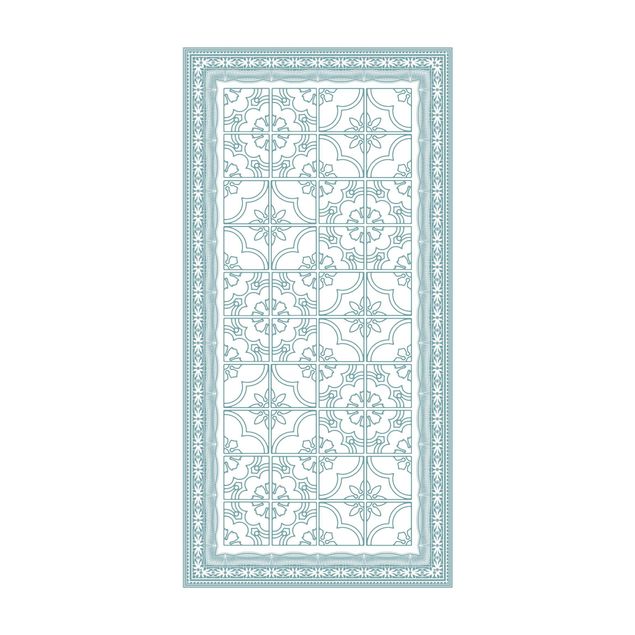 contemporary rugs Floral Tile Pattern Mint Green Colour With Border