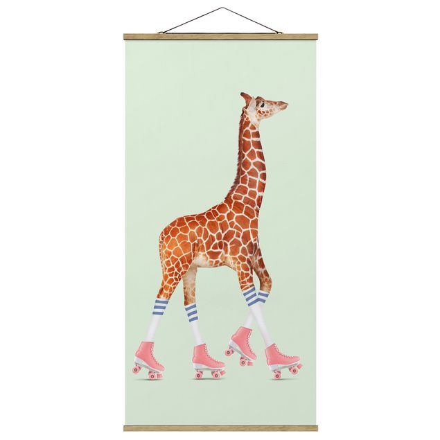 Fabric print with poster hangers - Giraffe With Roller Skates
