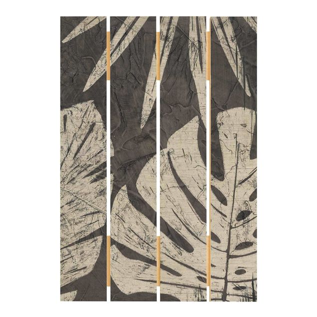 Print on wood - Palm Leaves Dark Grey Backdrop